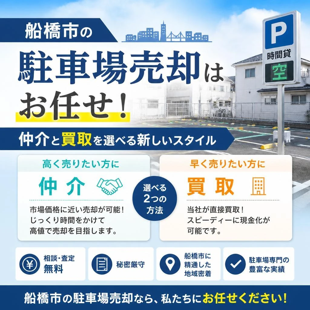 船橋市の駐車場売却はお任せ｜仲介と買取を選べる新しいスタイル｜相続や資産整理ご相談ください